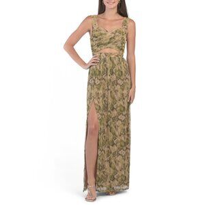 DRESS THE POPULATION Lime Green Mirabella Printed Maxi Gown